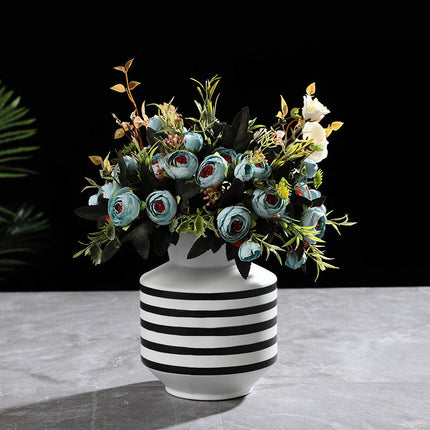 Black And White Striped Ceramic Vase Light Luxury Modern Home