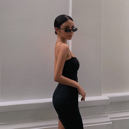Homemade double-layer mirror out of the street, a single product sexy hot girl was thin, buttocks short skirt, ice silk flat neck suspender dress, female