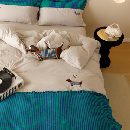 120 Brushed Four-piece Set Embroidered Cotton Quilt Cover Bedding
