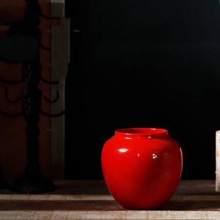 New Glossy Red Ceramic Living Room Decor Synthetic Flowers Vase