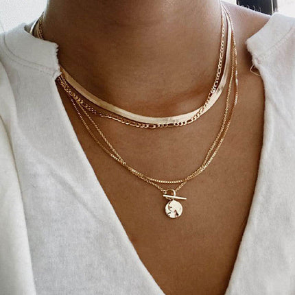 Women's Personalized Alloy Round Pendant Multi-layer Necklace