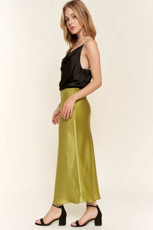 And The Why Satin Midi Skirt