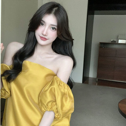 Off Shoulder Bubble Sleeve Shirt Women''s Summer French
