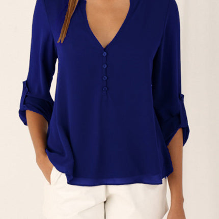 V-neck loose plus size chiffon shirt