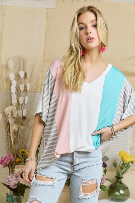 ADORA Colorblock Casual Knit Tunic Top