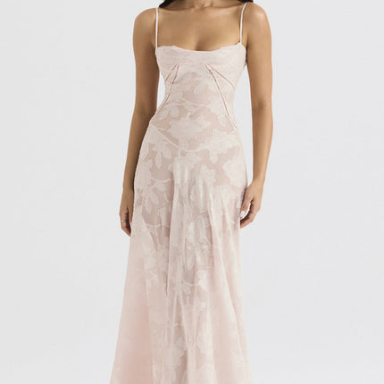 Sexy Flowers Lace Suspender Dress Summer Fashion Slim Back Lace-up Long Dresses Party Evening Club Clothing For Women
