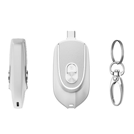 2 In 1 Mini Keychain Power Bank Keyring Hanging Buckle 2 Output Interfaces 5V 1200MAH Backup Power Bank Retractable Plug Waterproof Phone Charging Accessories