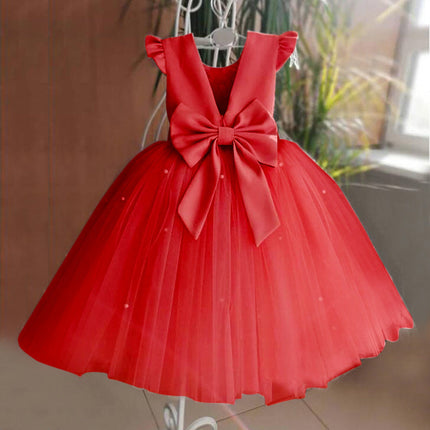 Girl's Gown Mesh Backless Bow Umbrella Princess Dress