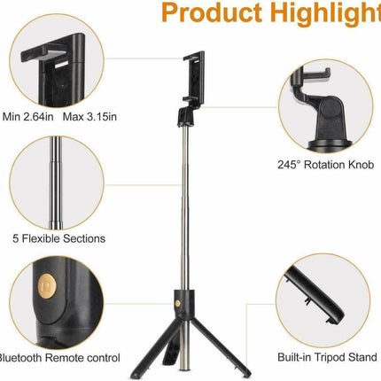 Bluetooth Selfie Tripod Telescopic Stick Remote Monopod Extendable Phone Stand