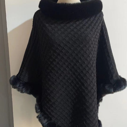 New Luxury Rabbit Fur Collar Shawl Cape for women Elegant Autumn Winter Fashion
