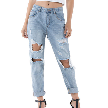 Plus Size Street Ladies Ripped Trousers Trousers