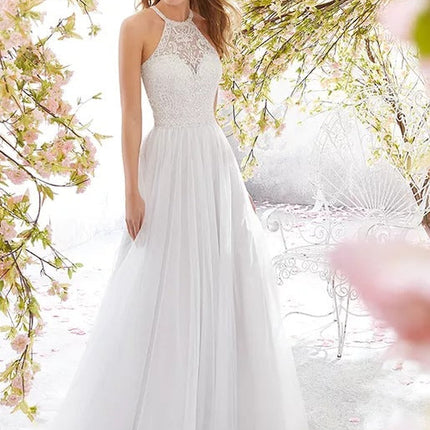 Sleeveless Halter Wedding Dress Slim Long Skirt