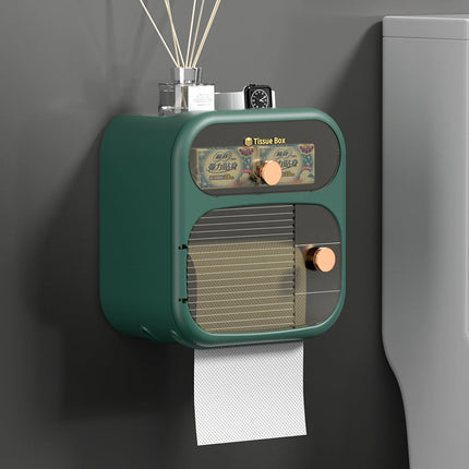 Toilet Tissue Holder Punch-free Waterproof Toilet Paper Box Wall-mounted Toilet Paper Rack Double-layer Tissue Box