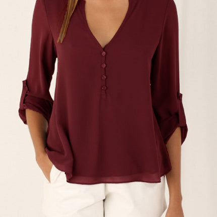 V-neck loose plus size chiffon shirt