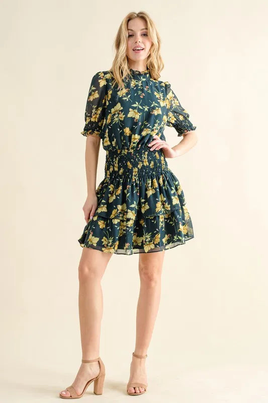 And The Why Floral Print Smocked Waist Mini Dress