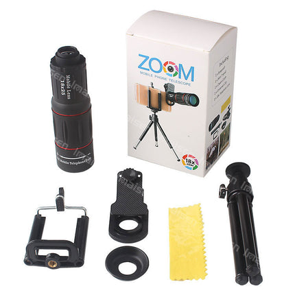 Compatible with Apple, 18X Telescope Zoom Mobile Phone Lens for iPhone Samsung Smartphones universal clip Telefon Camera Lens with tripod