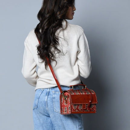 Maroon Mystique Ajrakh Satchel Purse