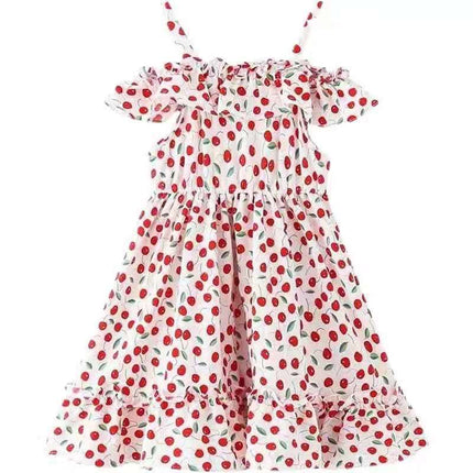 New white on RED adorable pretty print Floral Summer Little Girl Dress
