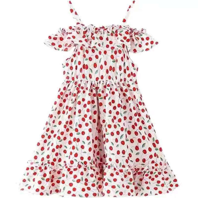 New white on RED adorable pretty print Floral Summer Little Girl Dress