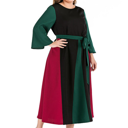 Plus size women's contrast stitching dress