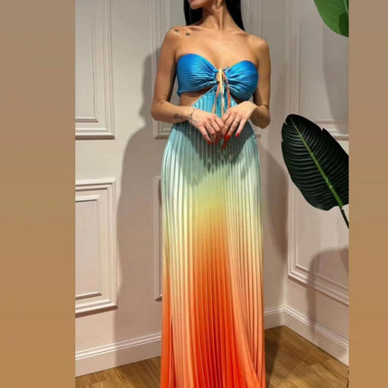 European And American Personalized New Gradient Color Halter Dress
