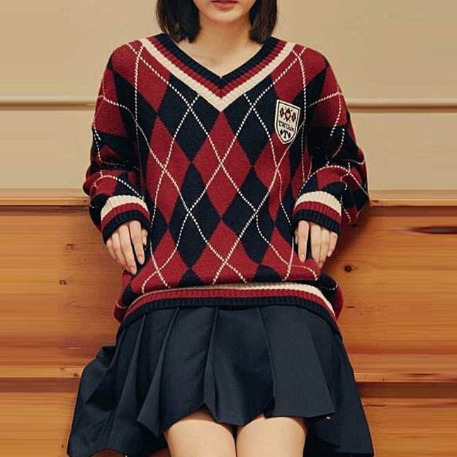 New Product Wholesale Diamond Sweater Women's V-neck Pullover