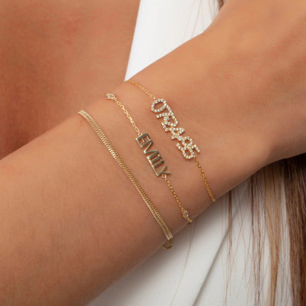 Gold Personalized 925 Sterling Silver Full Pave Diamond Year Bracelet | Custom DIY Number Digital Date Charm Bracelet for Women, Jewelry Gift for Her