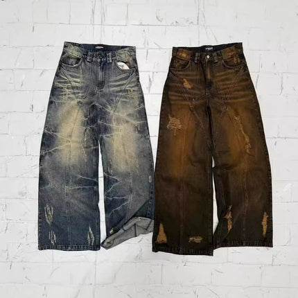 American High Street Straight Yellow Mud Dyed Jeans