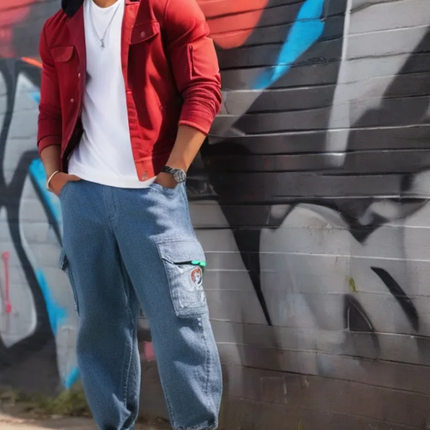 Men's Black Urban Style Street Retro Tooling Loose Plus Size Pants