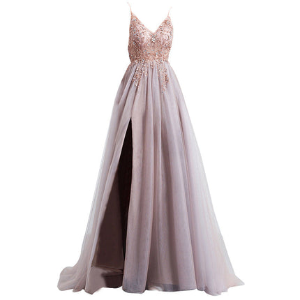 Sling Veil Catwalk High Slit Wedding Evening Dress