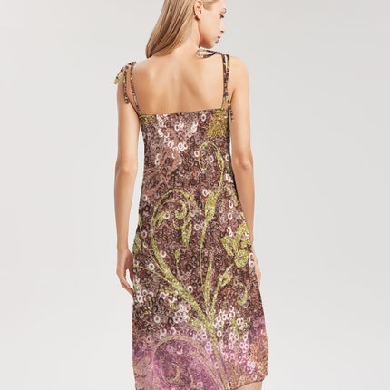BEAUTIFUL PURPLE GITTER DESIGN CREATED BY FLIPSTYLEZ Women's All-Over Print Tie Strap Split Dress