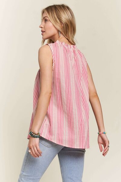 ADORA Contrast Striped Frill Round Neck Sleeveless Top #2