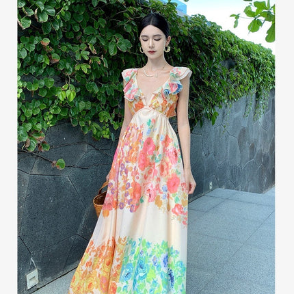 Female Summer Sexy Hot Girl Hollow Backless Beach Vacation Dress