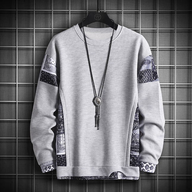 Men's Plus Size Waffle Contrast Color Stitching Sweatshirt