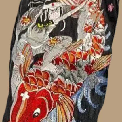 Ukiyo-e Printed Men's Jeans Loose Straight Wide-leg Pants