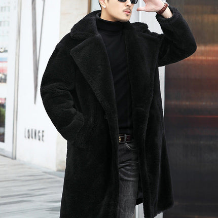 Men's Winter New Thickened Cashmere Long Warm Fur Coat