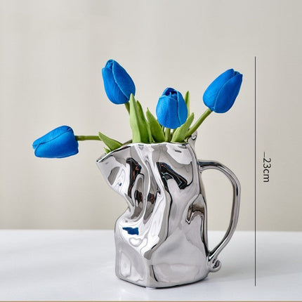 Light Luxury Electroplated Ceramic Fold Kettle Cup Vase Decoration