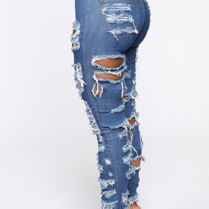 Women's Fashion Cut And Tear Stretchy Calf Jeans