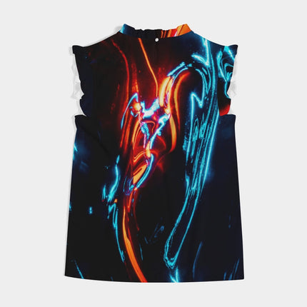 ELECTRICLY BLUE AND RED DESIGN BY FLIPSTYLEZ Women's All-Over Print Ruffle Sleeve Top