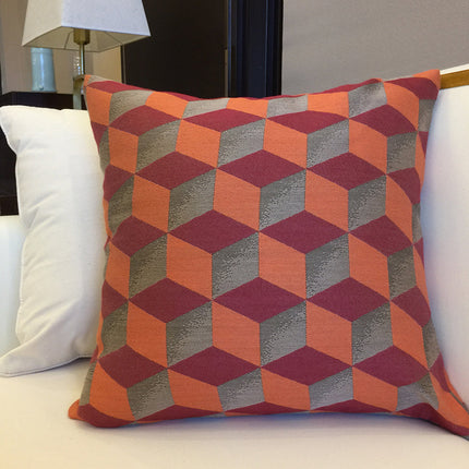 Orange Three Dimensional Square Geometry Pillow