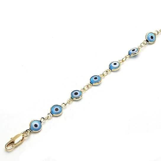8" Gold Filled Evil Eye Light Blue Bracelet