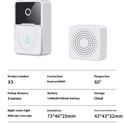 X3 Low-power Lithium Battery Visual Doorbell HD Night Vision Monitoring