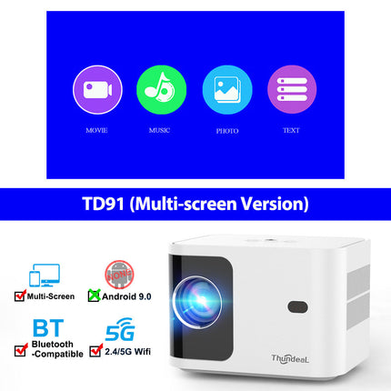 HD 720p Wireless 5G Projector - Intelligent Adjustable Trapezoidal Design for Home Entertainment