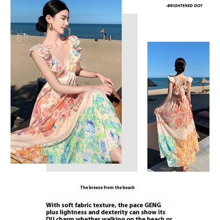 Female Summer Sexy Hot Girl Hollow Backless Beach Vacation Dress