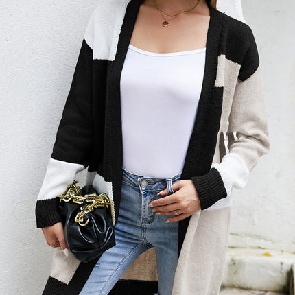 Loose Plus Size Color Block Knitted Jacket