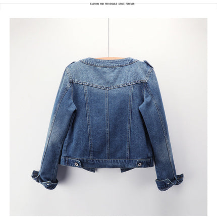 The Round Neck Casual Short Jacket Plus Size Denim Jacket Female Students