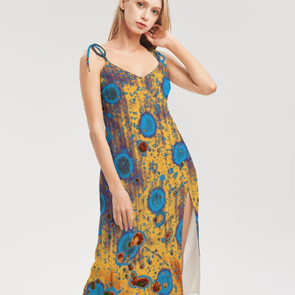 PEACOCK DESIGN BY FLIPSTYLEZ  Women's All-Over Print Tie Strap Split Dress