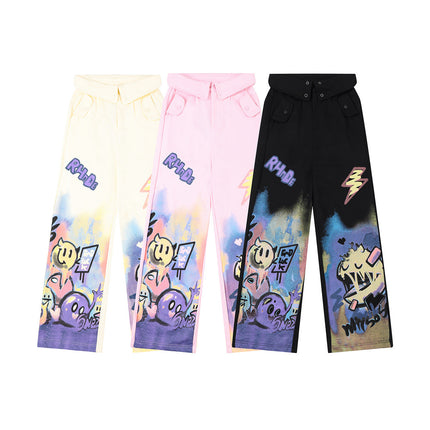 Flip Waist Graffiti Straight Casual Pants