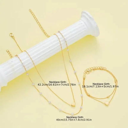 3pcs Heart Necklace & Bracelet Set for Women