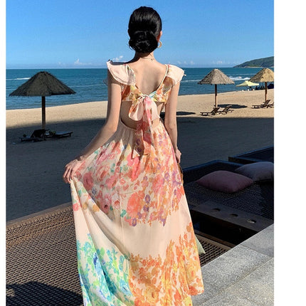 Female Summer Sexy Hot Girl Hollow Backless Beach Vacation Dress